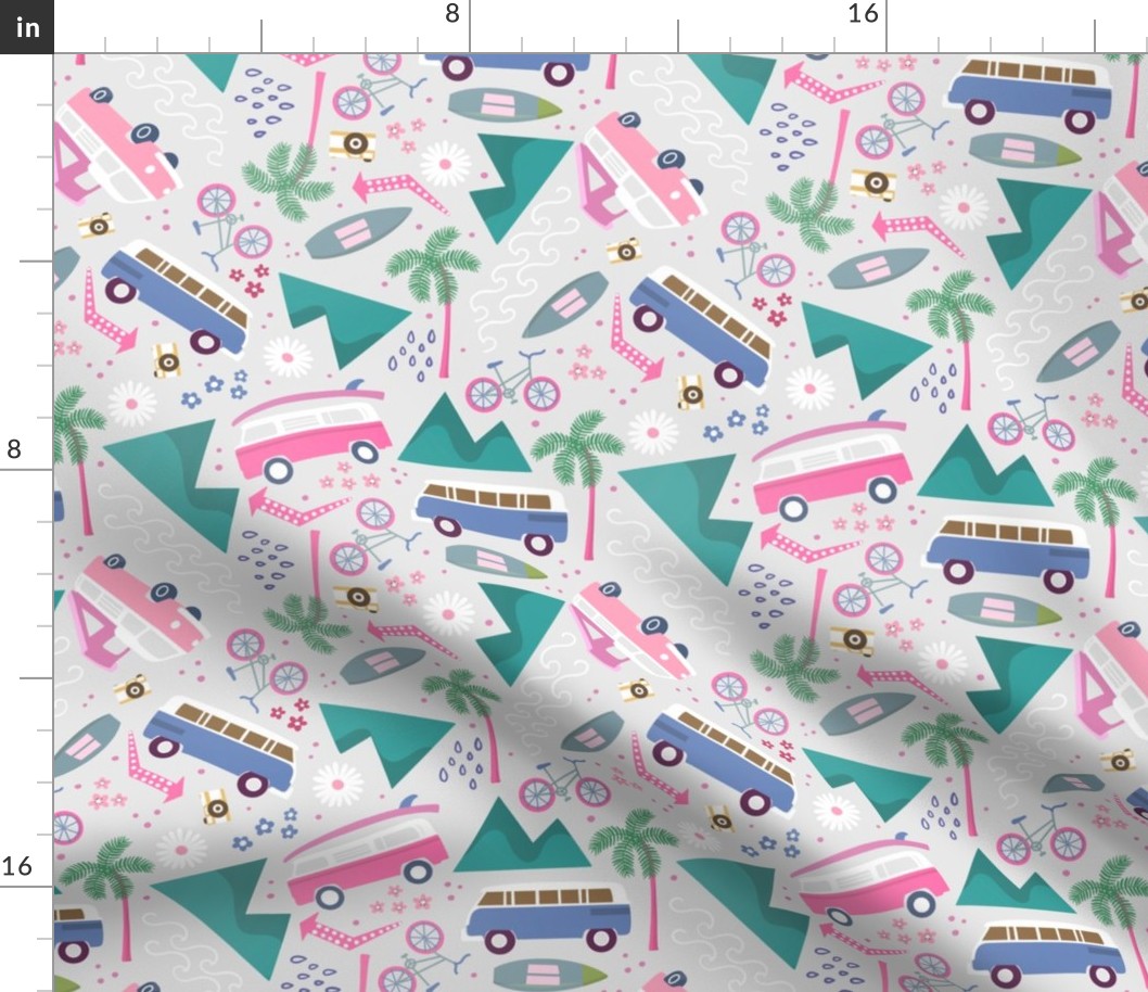 Camper van adventure ditsy, pink