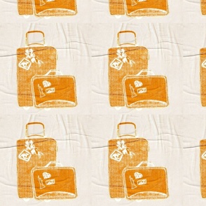 Block Pattern Suitcases with Travel Stickers in Orange 