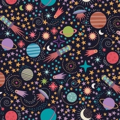 Colourful Ditsy Space Adventure - planets, rockets  ufos and comets in the stars - small