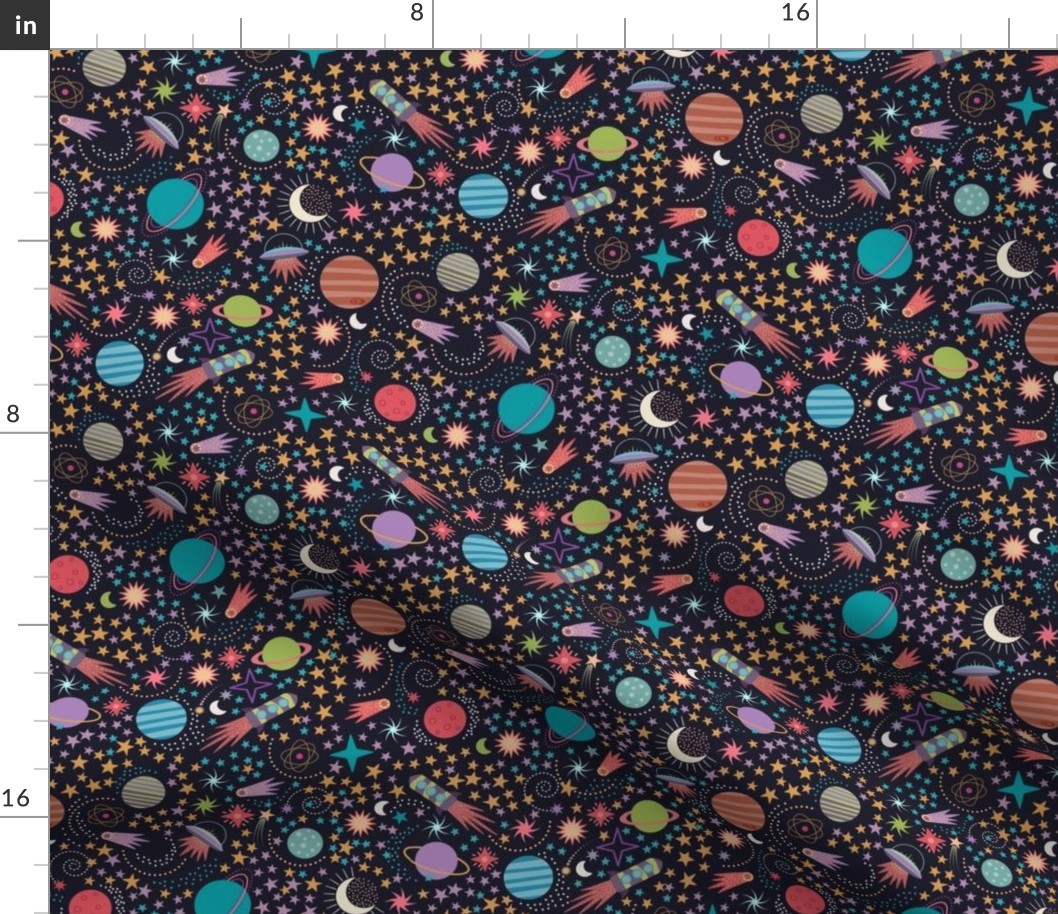Colourful Ditsy Space Adventure - Fabric | Spoonflower