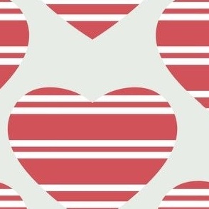 Valentine's Day large red and white striped hearts on gray background