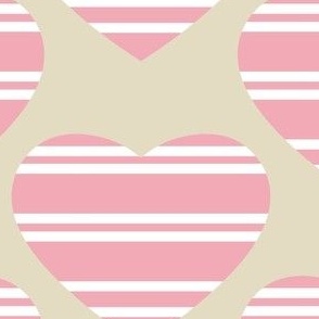 Valentine's Day large pink and white stripe hearts on light background