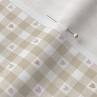 Beige Heart Gingham - Small Scale