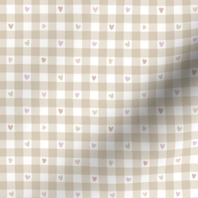Beige Heart Gingham - Small Scale