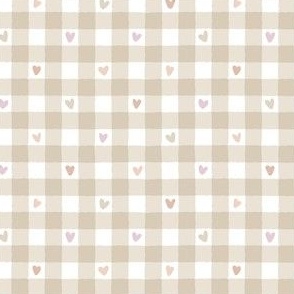 Beige Heart Gingham - Small Scale