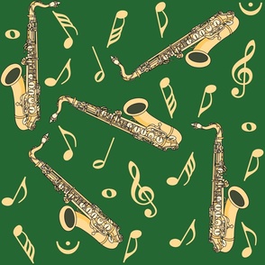 Large Yellow Saxophone Music Note Green