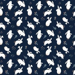 Large Scale Cute Bunnies for Kids Cute White Bunny Navy Background