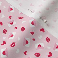 Small Ditsy Pink and Red Valentine's Day Love Letter Hearts and Kisses