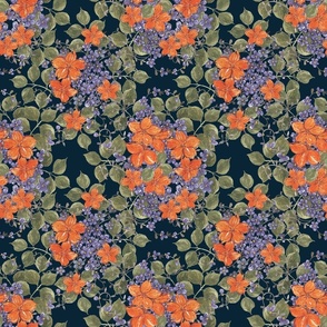 Nasturtiums & Forget-Me-Nots (Dark Blue)