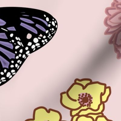 Purple Butterflies with Pink Flowers Pattern by Courtney Graben