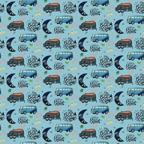 Born to Camp - Retro Campers on Blue (Small)