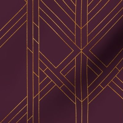 ART DECO TREILLAGE - GOLD FOIL EFFECT ON PLUM