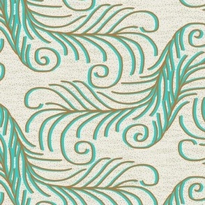 Art Nouveau Feathers in Turquoise and Brown