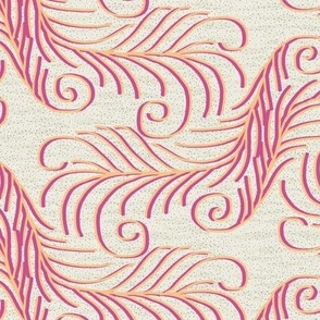 Art Nouveau Feathers in Peach and Raspberry Pink