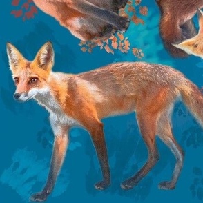 Large 12x12-Inch Size of Multidirectional Young Foxes on Glorious Blue Background