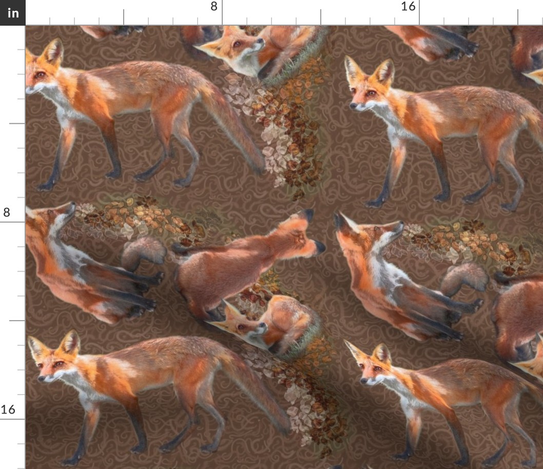 Large 12x12 Size of Young Foxes on Oak Brown Background