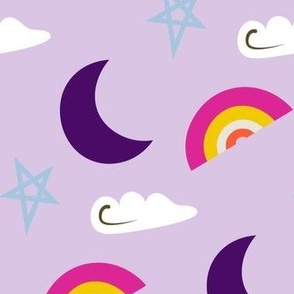moon star cloud and rainbow design - baby girl nursery design