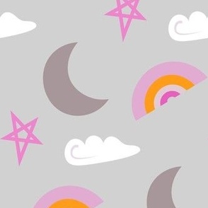 moon star cloud and rainbow design -baby girl nursery design