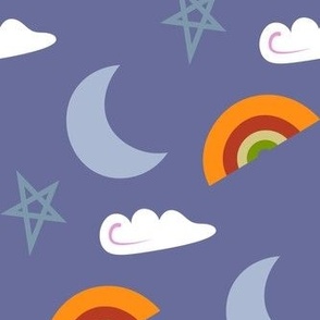 moon star cloud and rainbow design -baby boy nursery design