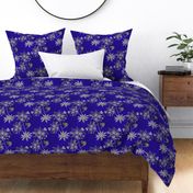 Agapanthus Chinoiserie Lace - greyscale on sapphire blue, medium 