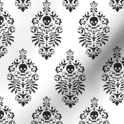 Skull Damask - black on white