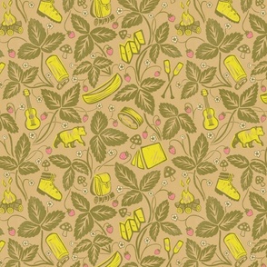 Summer Camping - large - moss green and citrus on khaki
