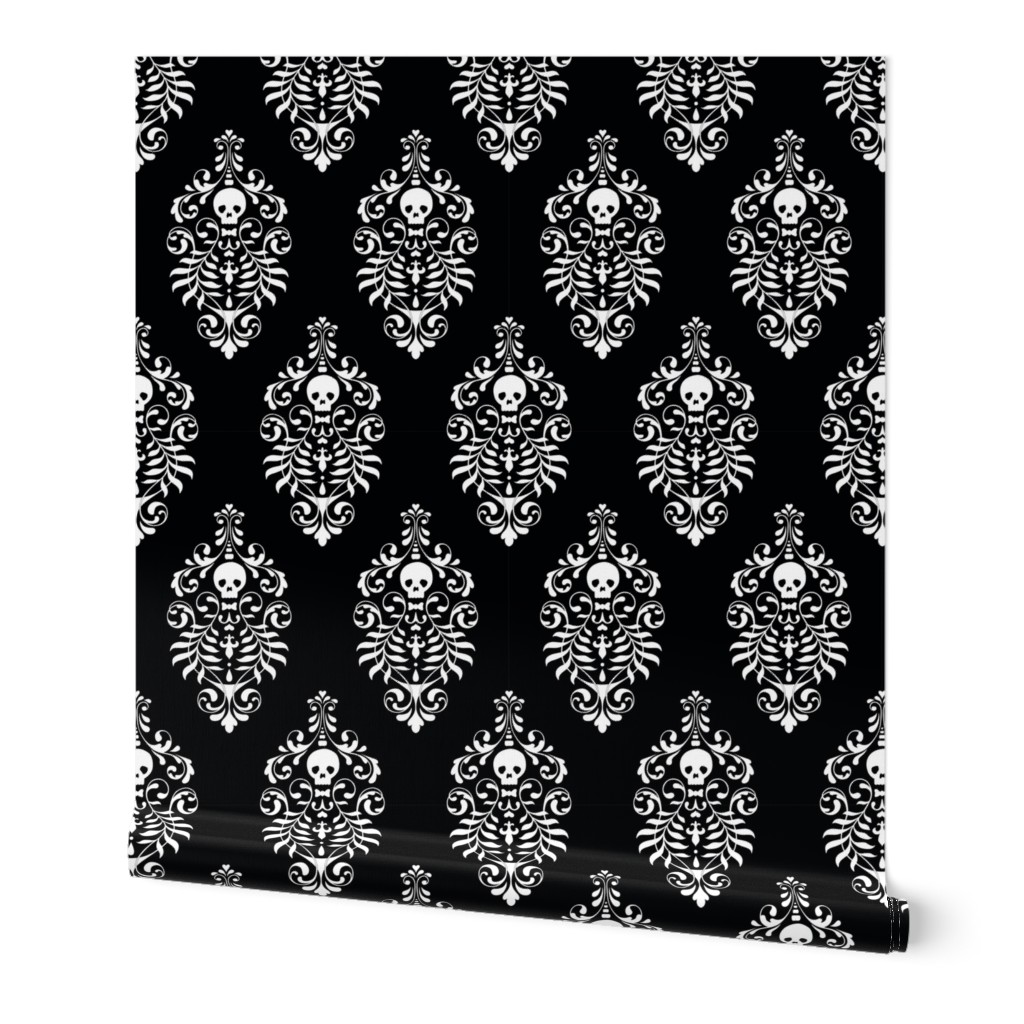 Skull Damask - white on black