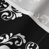 Skull Damask - white on black