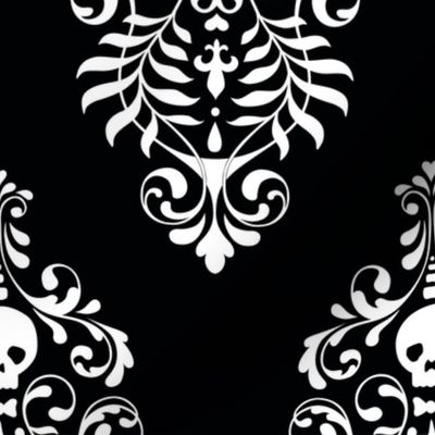 Skull Damask - white on black