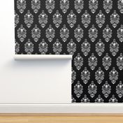 Skull Damask - white on black