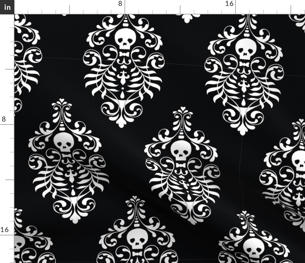 Skull Damask - white on black