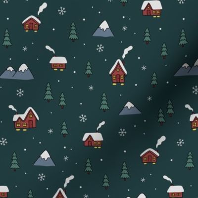 Winter Cabin in the Woods - dark green