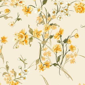 Mademoiselle Yellow and White Flowers-Cream Blossom