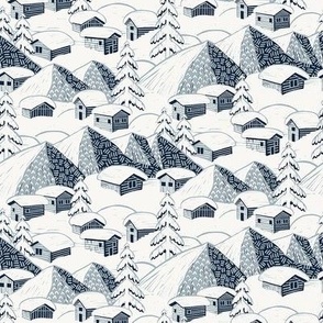 Winter Mountain Landscape Block Print / Tiny Scale