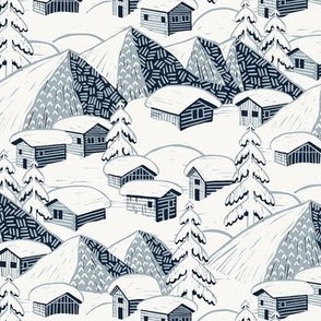 Winter Mountain Landscape Block Print / Small Scale