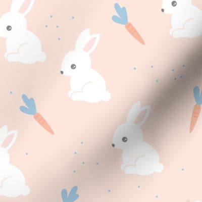 Little bunny garden and carrots sweet spring easter theme baby kids design soft mint soft blush blue white LARGE