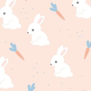 Little bunny garden and carrots sweet spring easter theme baby kids design soft mint soft blush blue white LARGE