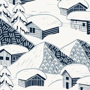 Winter Mountain Landscape Block Print