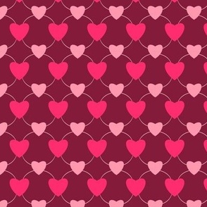 Circle of hearts in pink and old English red