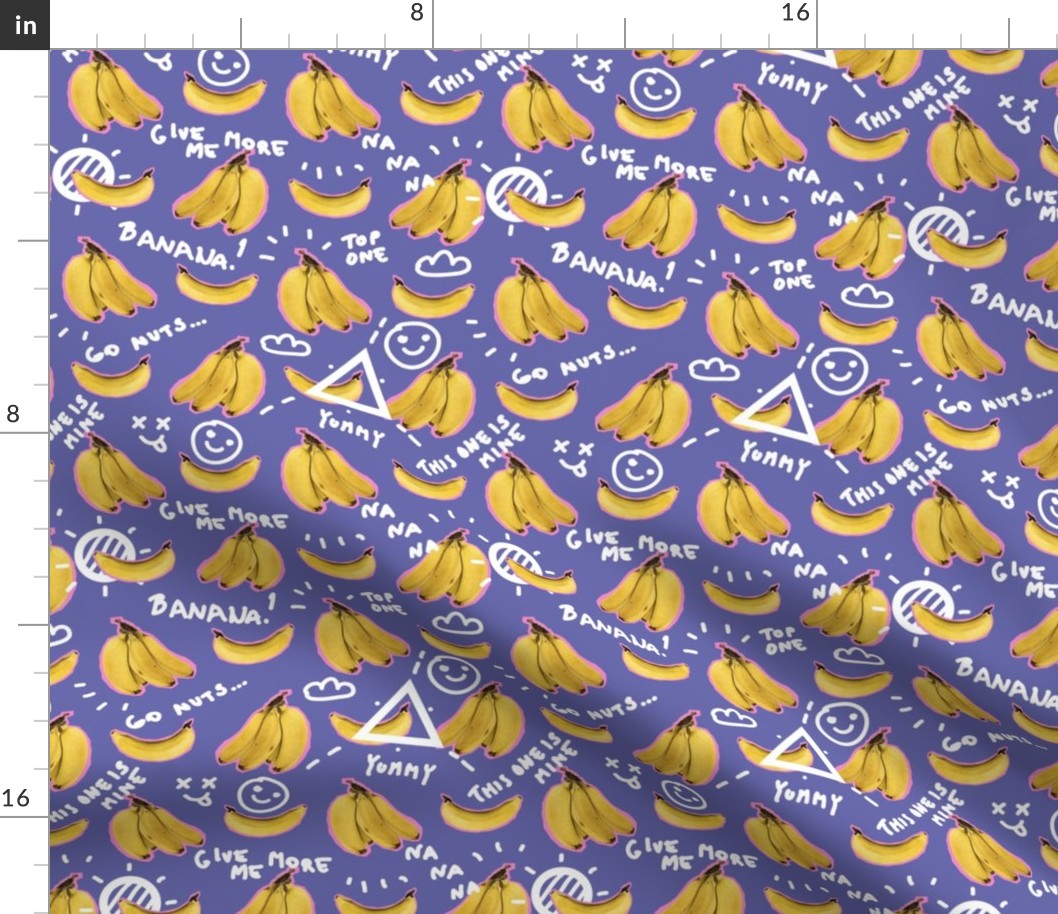 Bananas on blue purple Very peri pantone color of the year 2022 Medium scale