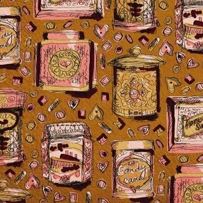 Sweets tin cans Vintage style Pink and gold on Cognac Large scaleSweets tin cans Vintage style Pink and gold on Cognac Medium scale