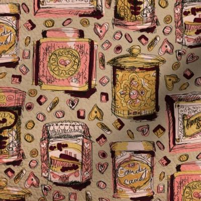 Sweets tin cans Vintage style on Pink and gold on Gray Medium scale