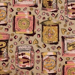 Sweets tin cans Vintage style on Pink and gold on Gray Medium scale