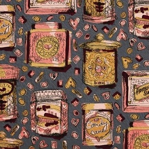 Sweets tin cans Vintage style Pink and gold on Beige Medium scale