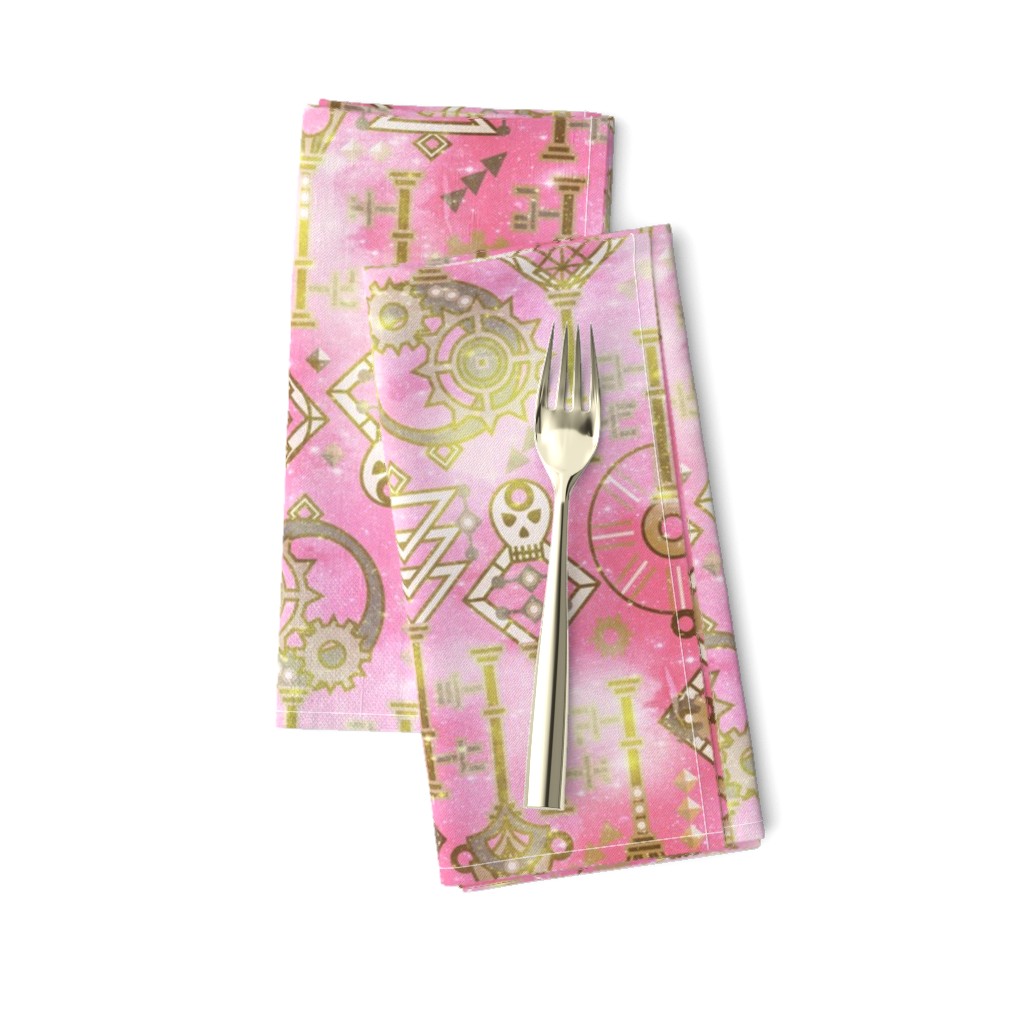 Keys in my pockets Art deco stylization of Steampunk Gold on Sweet pink Sparkles Large scale