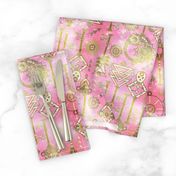 Keys in my pockets Art deco stylization of Steampunk Gold on Sweet pink Sparkles Large scale