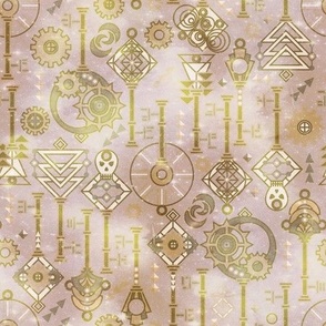 Keys in my pockets Art deco stylization of Steampunk Gold on Rosegold Beige Sparkles Small scale