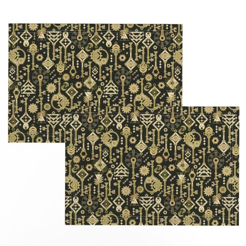 Keys in my pockets Art deco stylization of Steampunk Gold on Black with Leather texture Small scale