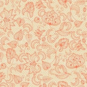 Paisley floral lace style papaya on sand and white blender small scale