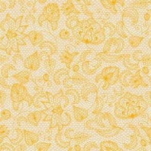 Paisley floral lace style marigolds on sand and white blender small scale